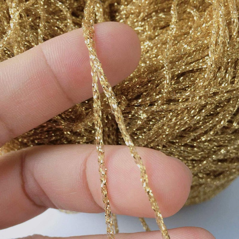 Clisil 100g DIY Gold Lurex Shining Glitter Sparkle Metal Yarn - Crochet Thread for Bag, Sweater, Doll Accessory - Shiny Christmas Snowflake - Image 2
